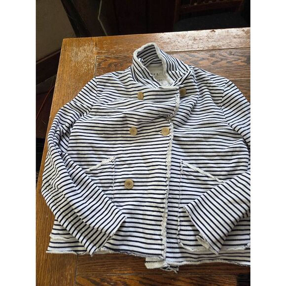 FRANK & EILEEN Mini Belfast Crop Peacoat Navy French Stripe sz Large - Picture 2 of 5